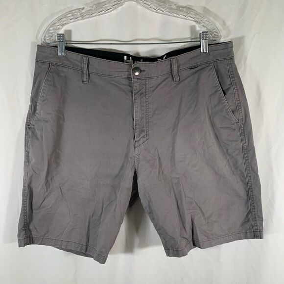 Hurley Chino Shorts Men's 38 Grey Cotton Blend Pockets 9" Inseam Button - Picture 1 of 10